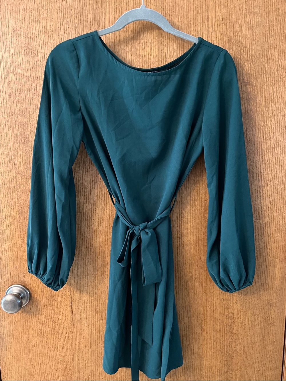 Shein XS fall green long sleeve dress with tie waist